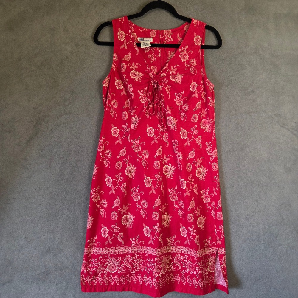 Faded Glory Red Cotton Floral Shift Dress Women Medium Cottagecore Boho Casual